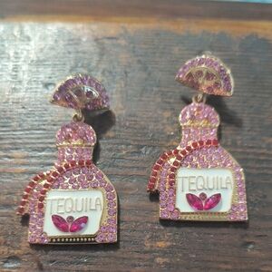 Pink and Gold Tequila Bottle Earrings